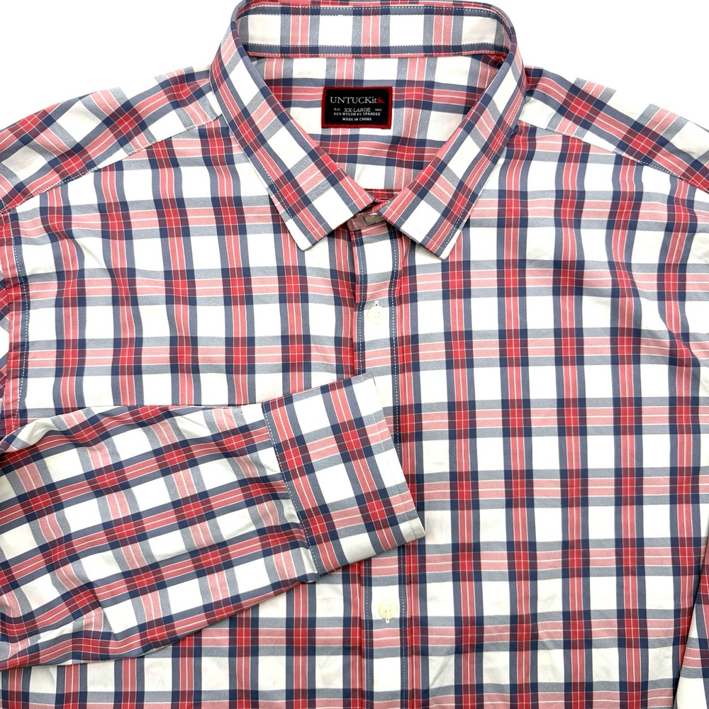 UNTUCKit Button Down Mens XXL Red White Blue Plaid Performance Stretch Shirt